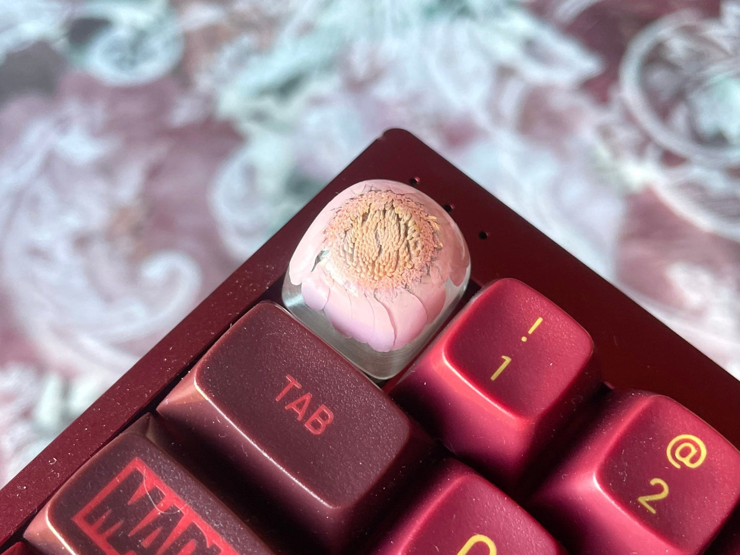 Pink Resin Pressed Flower Keycap - DOM Profile - Kayden's Keycaps