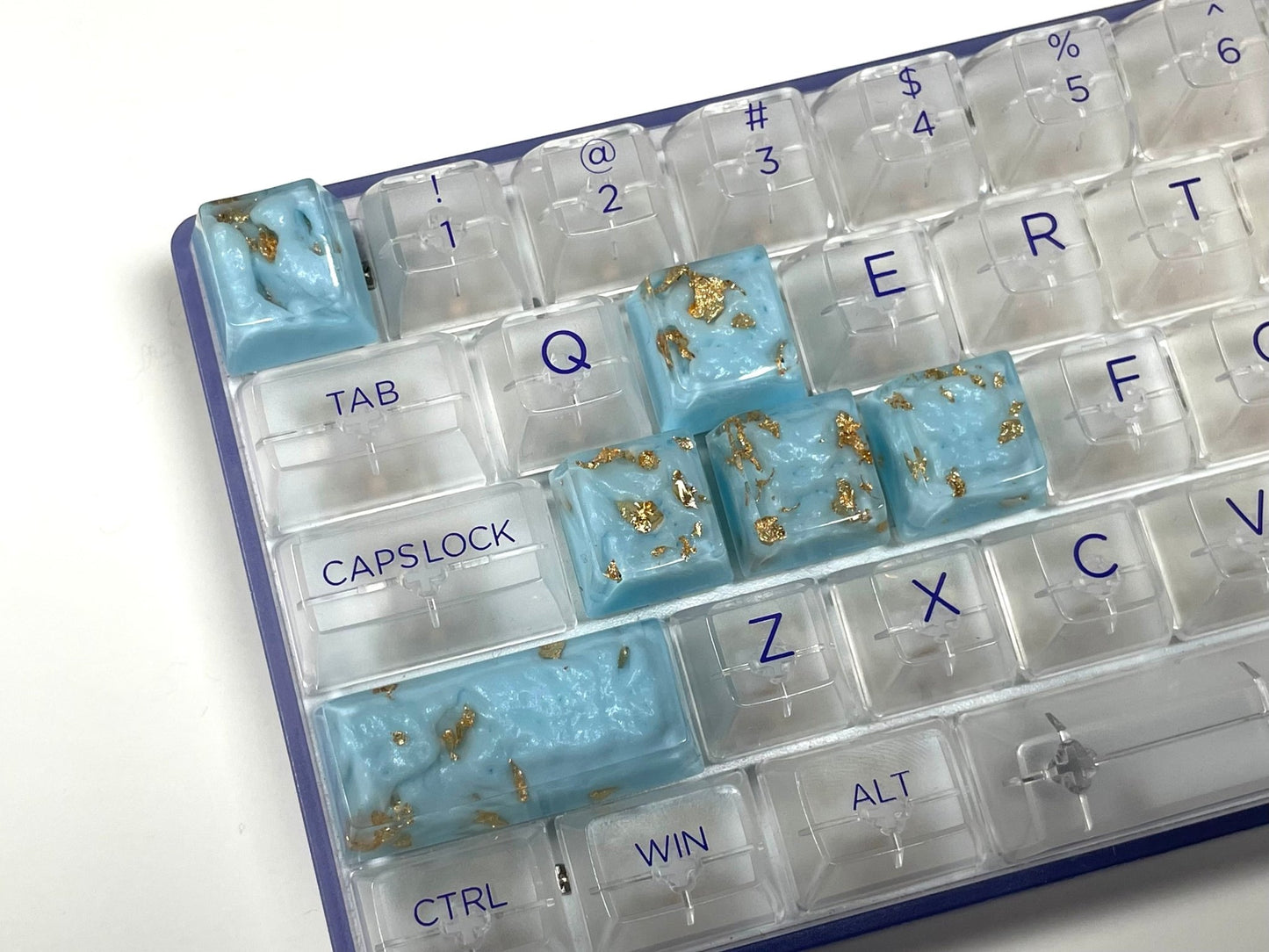 Sky Blue and Gold Foil Resin Keycaps - kaydenskeycaps